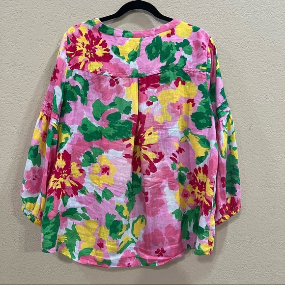 Charter Club Pink Floral Linen Square Neck Tunic Blouse Size XL Boho Resortwear - Picture 6 of 9